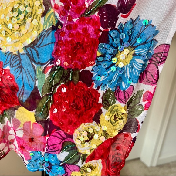 RHONA SUTTON Floral Sequin Embellished Drawstring Swim Cover Up—SZ. S/M - Picture 6 of 15